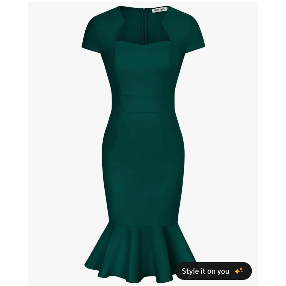 Grace Karin V Neck Cap SleevedKne Length Midi Dress, SMALL, 6F-142D007
